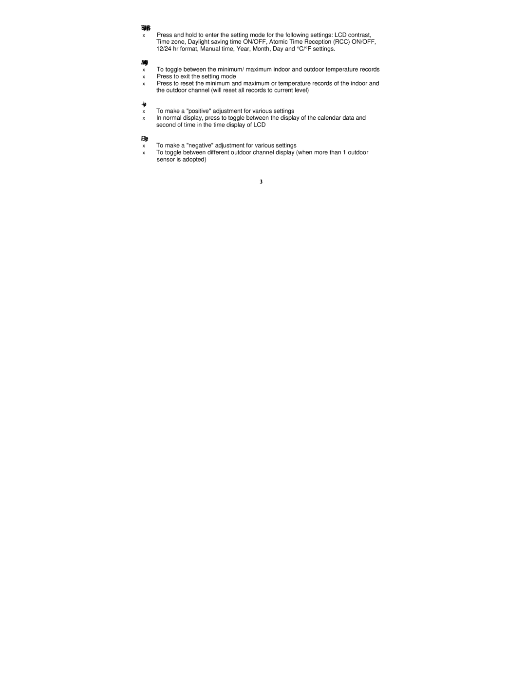 La Crosse Technology WS-9037U-IT manual SET key Manual Setting, MIN/ MAX key, + key, CH/- key 