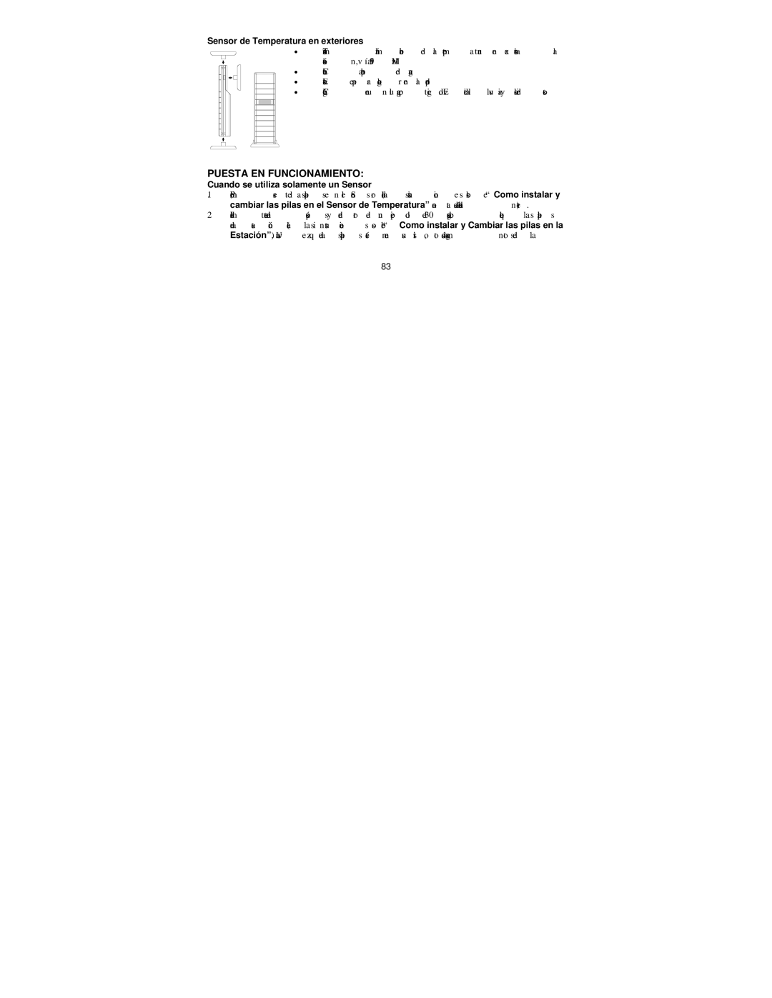 La Crosse Technology WS-9037U-IT manual Puesta EN Funcionamiento, Sensor de Temperatura en exteriores 