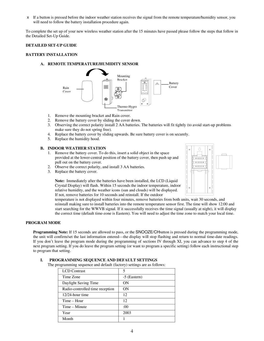 La Crosse Technology WS-9043U instruction manual Indoor Weather Station, Program Mode 