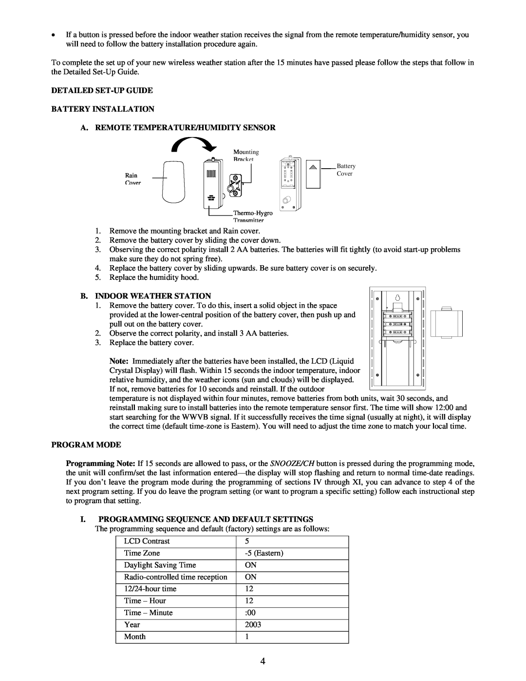 La Crosse Technology WS-9043U Detailed Set-Upguide Battery Installation, A. Remote Temperature/Humidity Sensor 