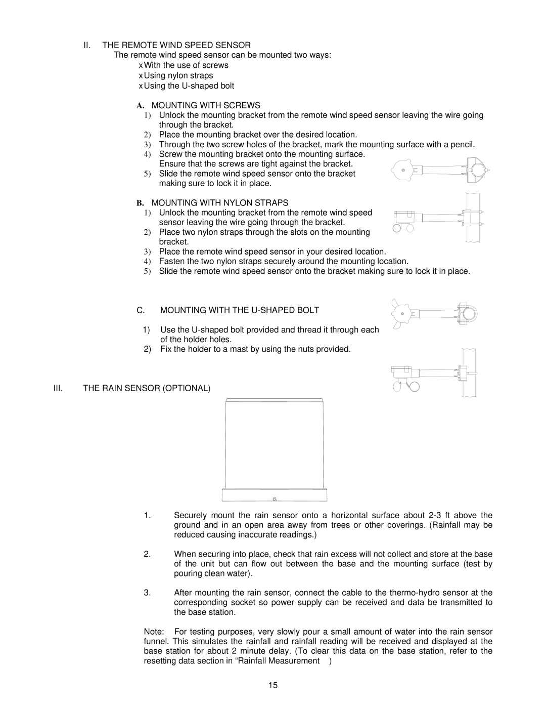 La Crosse Technology WS-9046U instruction manual II. the Remote Wind Speed Sensor, Mounting with the U-SHAPED Bolt 