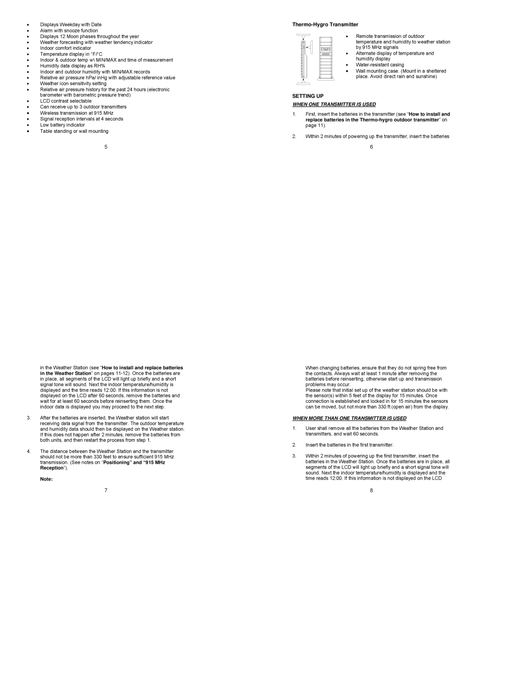 La Crosse Technology WS-9049 instruction manual Thermo-Hygro Transmitter, Setting UP 