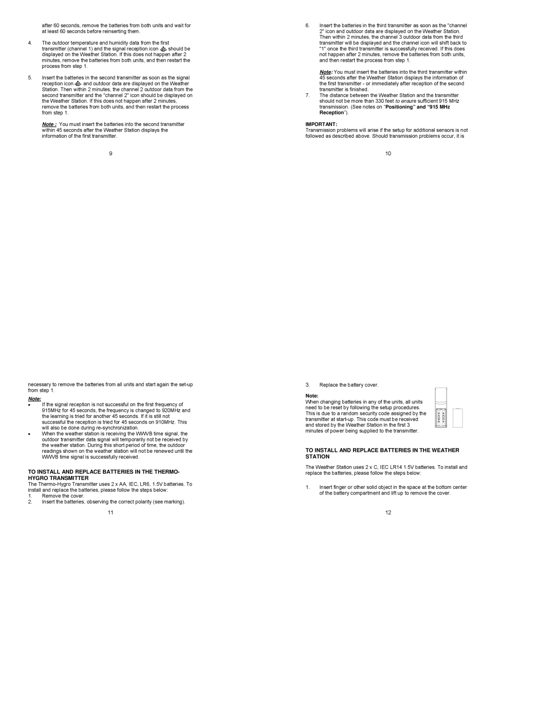 La Crosse Technology WS-9049 instruction manual To Install and Replace Batteries in the Weather Station 