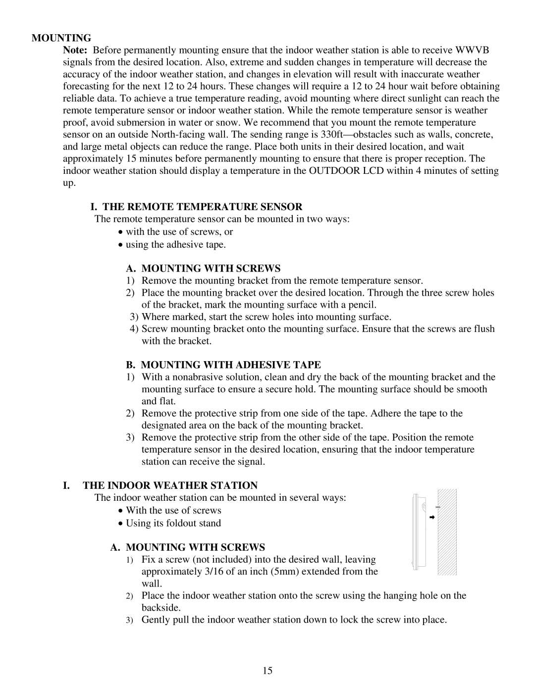 La Crosse Technology WS-9075U Mounting Remote Temperature Sensor, Mounting with Screws, Mounting with Adhesive Tape 