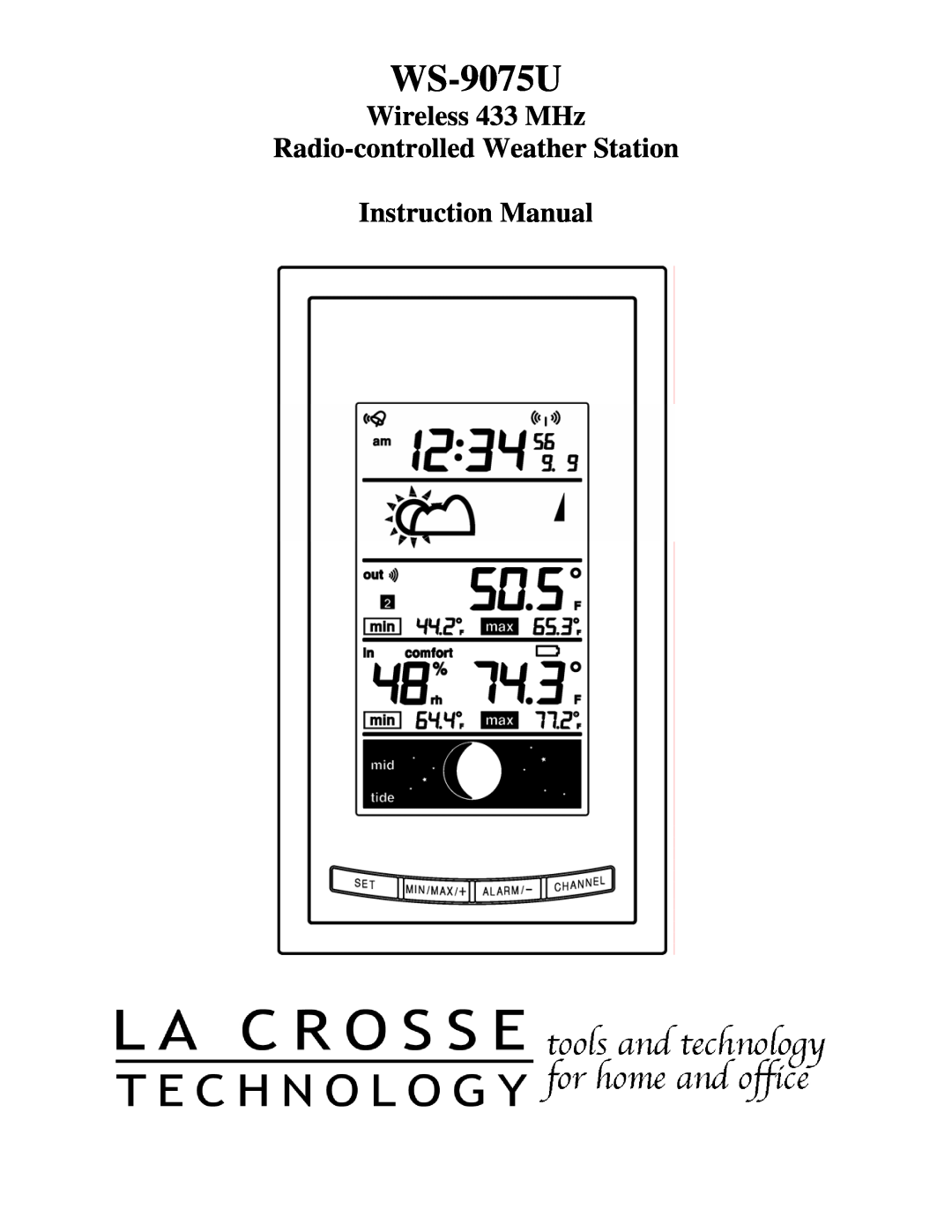 La Crosse Technology WS-9075U instruction manual Wireless 433 MHz Radio-controlledWeather Station, Instruction Manual 