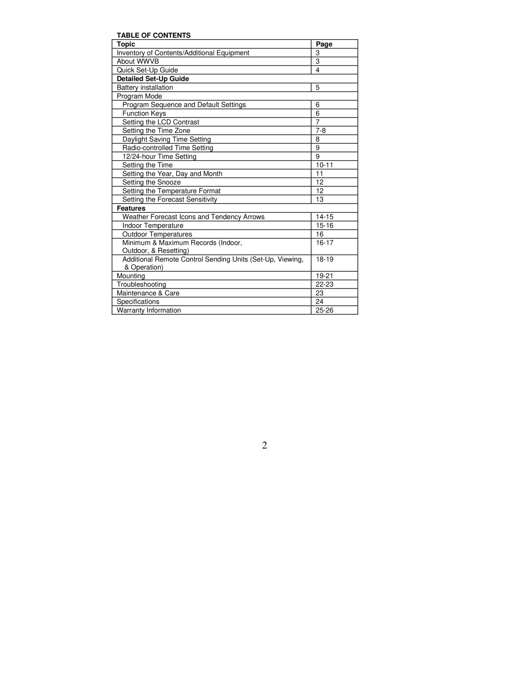 La Crosse Technology WS-9077TWC-IT instruction manual Table of Contents 