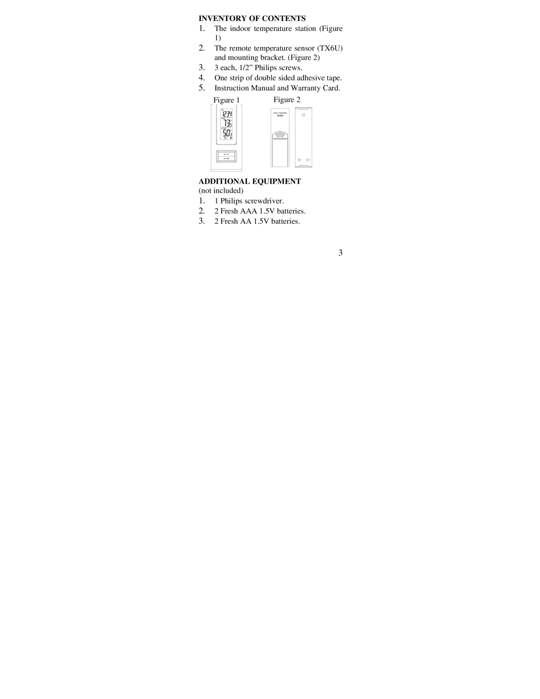 La Crosse Technology WS-9117U instruction manual Inventory of Contents 