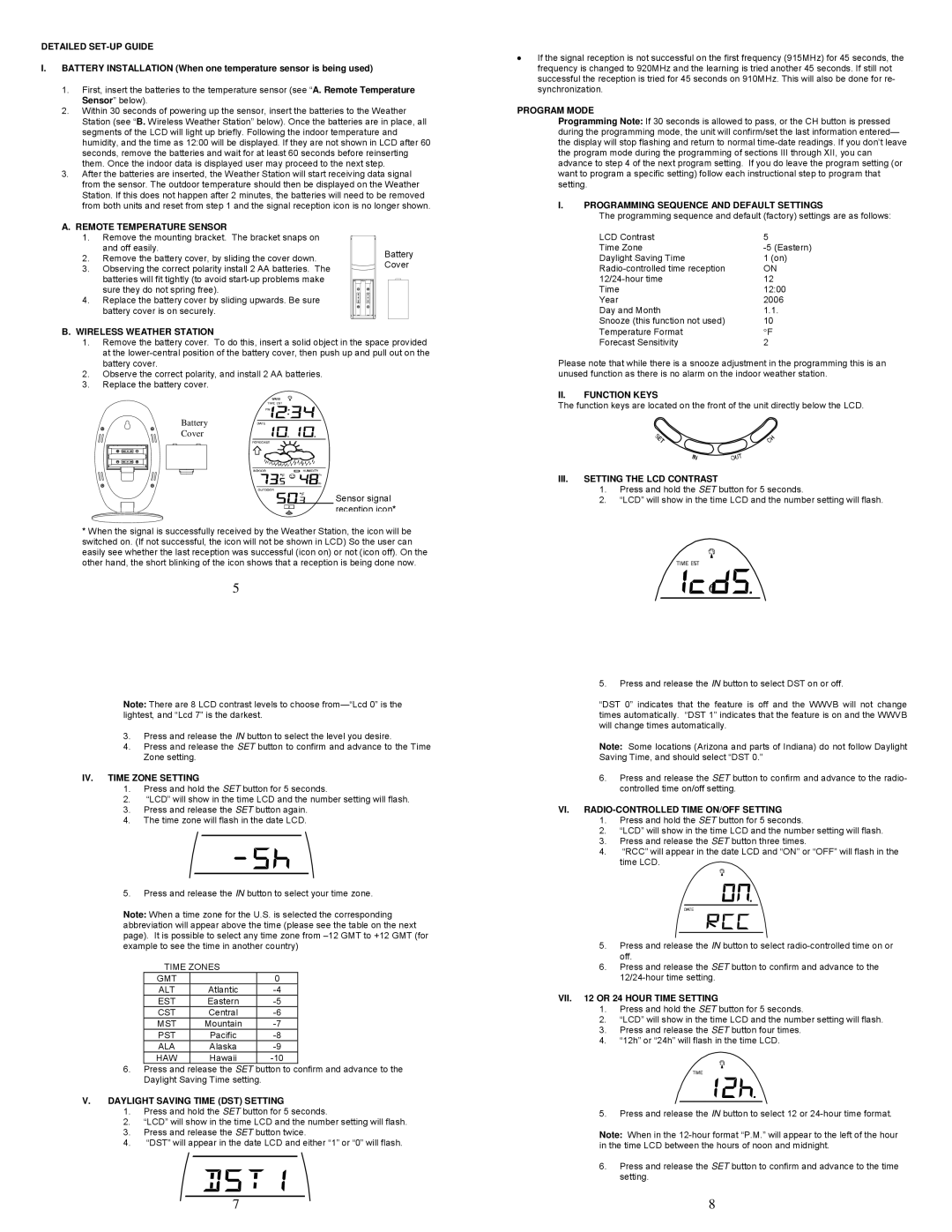 La Crosse Technology WS-9153U-IT Detailed SET-UP Guide, Remote Temperature Sensor, Wireless Weather Station, Program Mode 