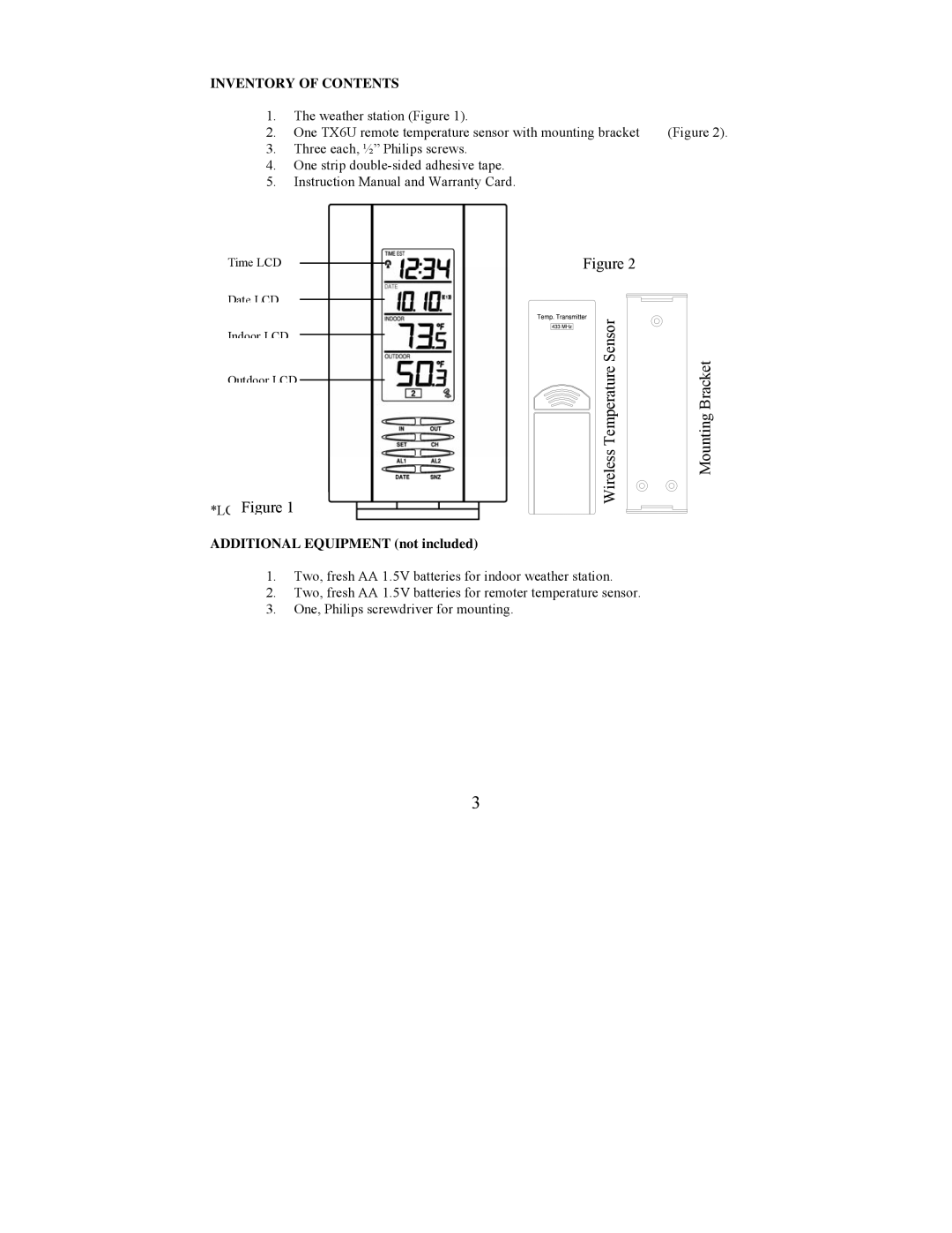 La Crosse Technology WS-9210U instruction manual Wireless Temperature Sensor Mounting Bracket, Inventory of Contents 