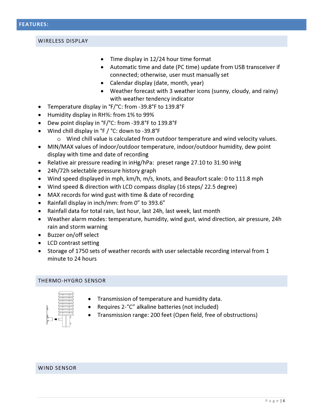 La Crosse Technology WS2813UIT manual Features 