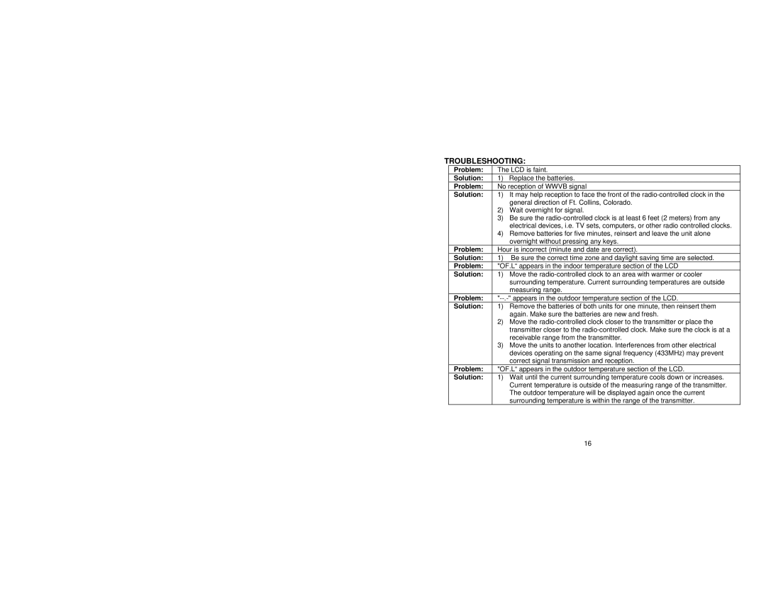 La Crosse Technology WS8157U instruction manual Troubleshooting 