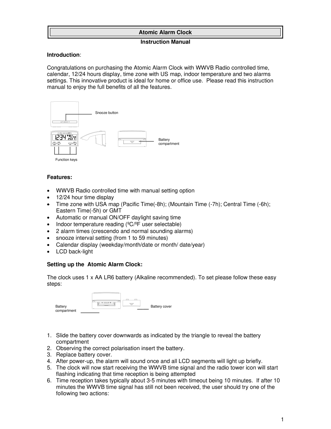 La Crosse Technology WT-2100 instruction manual Atomic Alarm Clock Introduction, Features 