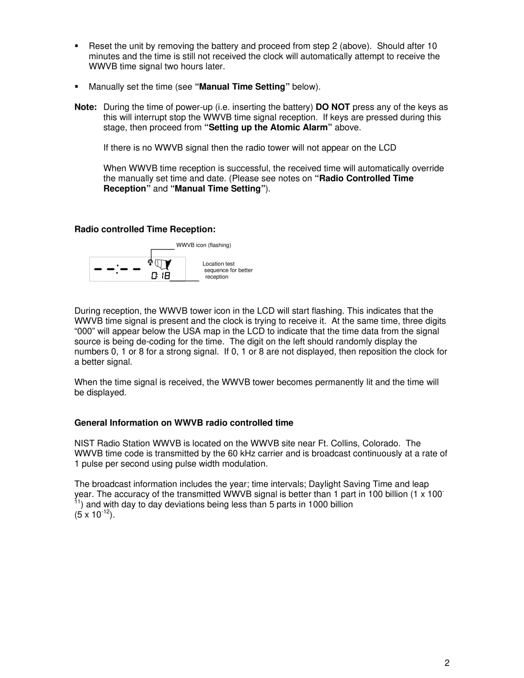 La Crosse Technology WT-2100 Radio controlled Time Reception, General Information on Wwvb radio controlled time 
