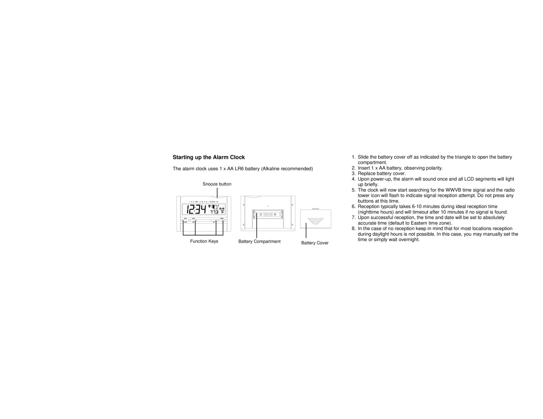 La Crosse Technology WT-2150A instruction manual Starting up the Alarm Clock 