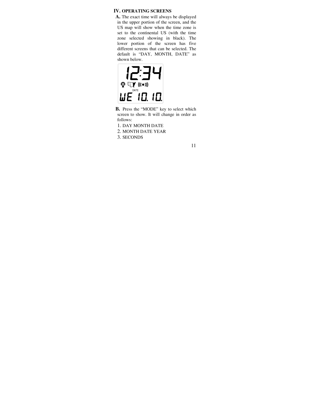 La Crosse Technology WT-2160 instruction manual IV. Operating Screens 