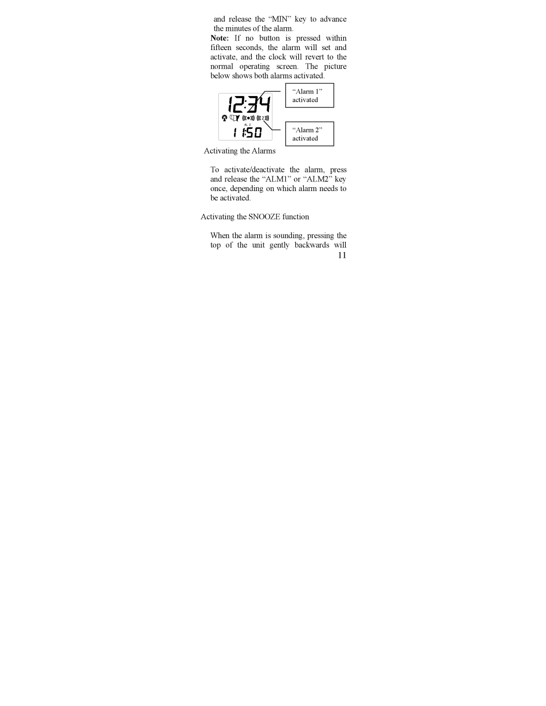 La Crosse Technology WT-2165 instruction manual Release the MIN key to advance the minutes of the alarm 