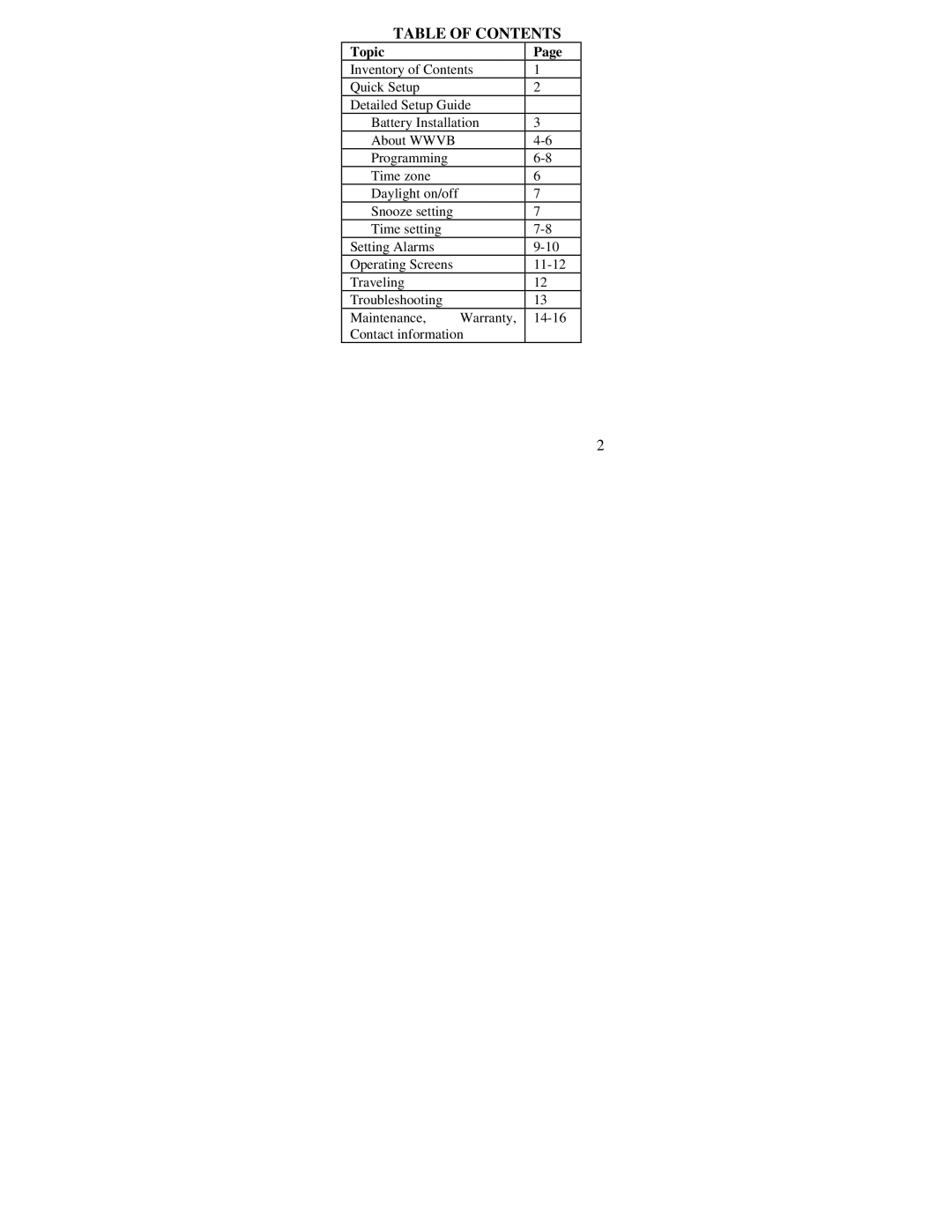 La Crosse Technology WT-2191A instruction manual Table of Contents 