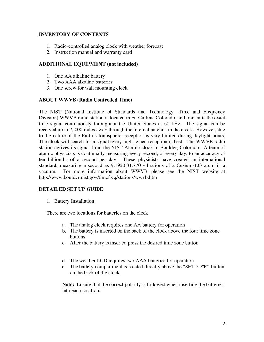 La Crosse Technology WT-3131A instruction manual Inventory of Contents, Detailed SET UP Guide 