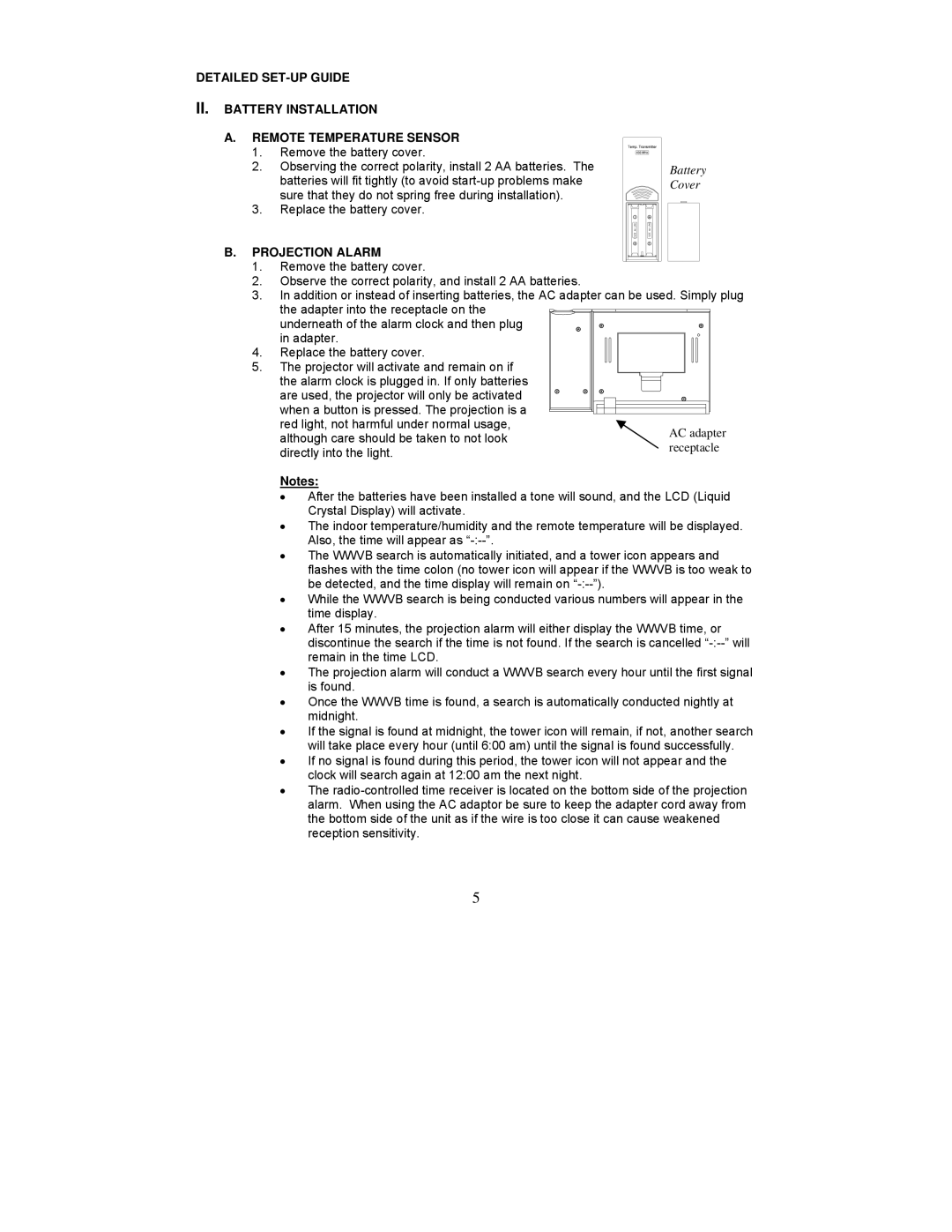 La Crosse Technology WT-5120 instruction manual Projection Alarm 