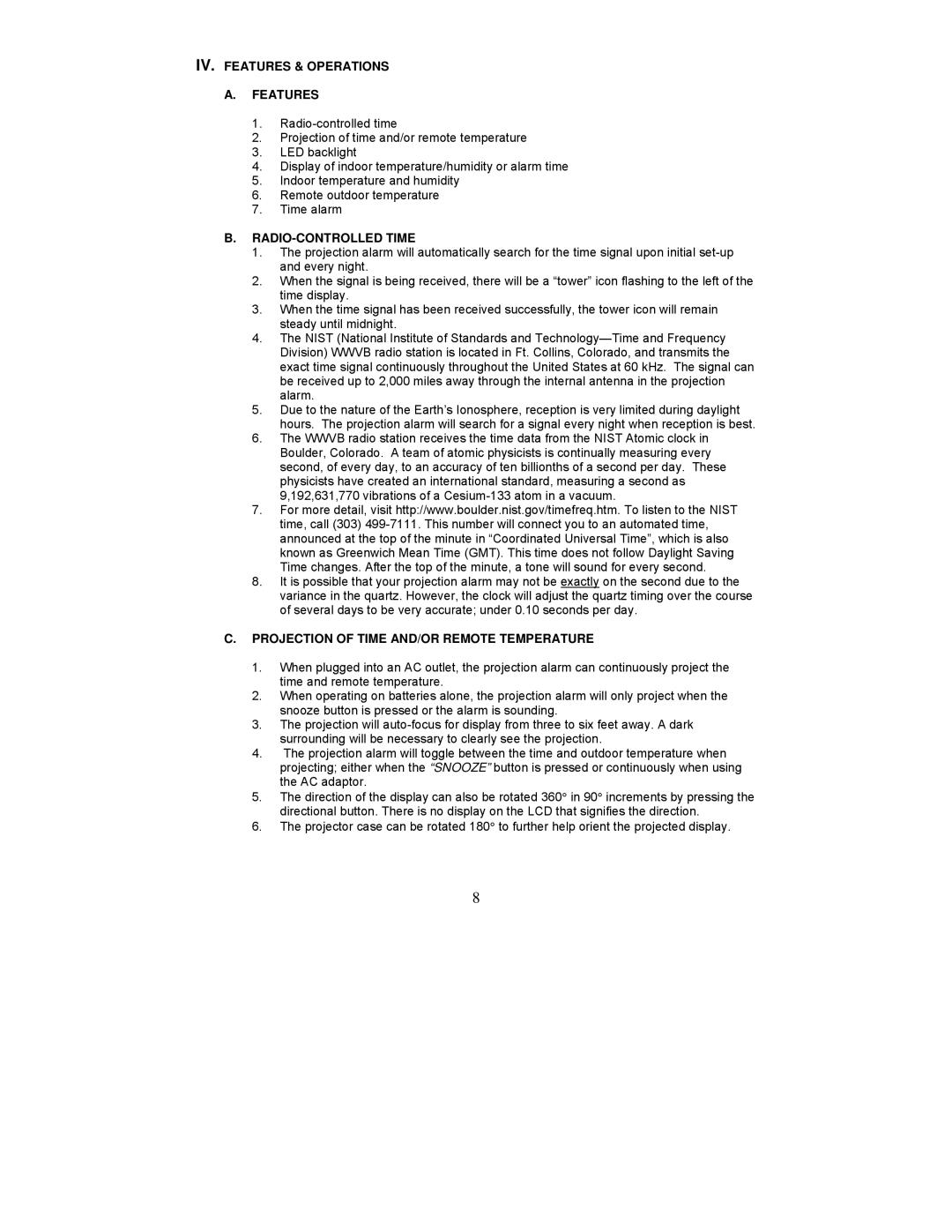 La Crosse Technology WT-5120 instruction manual IV. Features & Operations, RADIO-CONTROLLED Time 