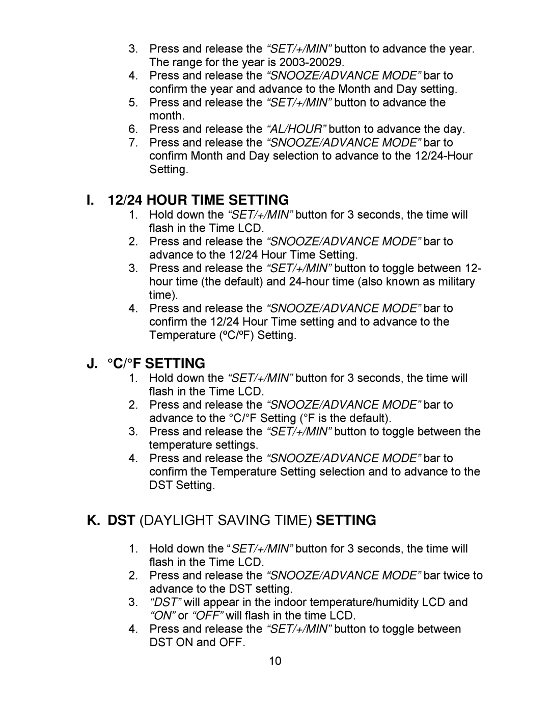 La Crosse Technology WT-5130ER manual 12/24 Hour Time Setting, F Setting 