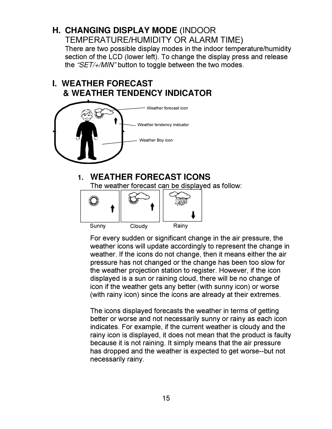 La Crosse Technology WT-5130ER manual Weather Forecast Weather Tendency Indicator, Weather Forecast Icons 