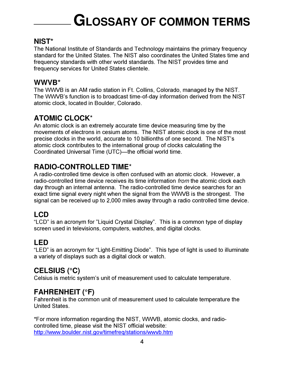 La Crosse Technology WT-5130ER manual Glossary of Common Terms 