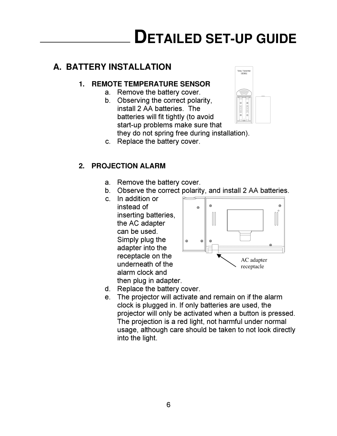 La Crosse Technology WT-5130ER manual Detailed SET-UP Guide, Battery Installation 