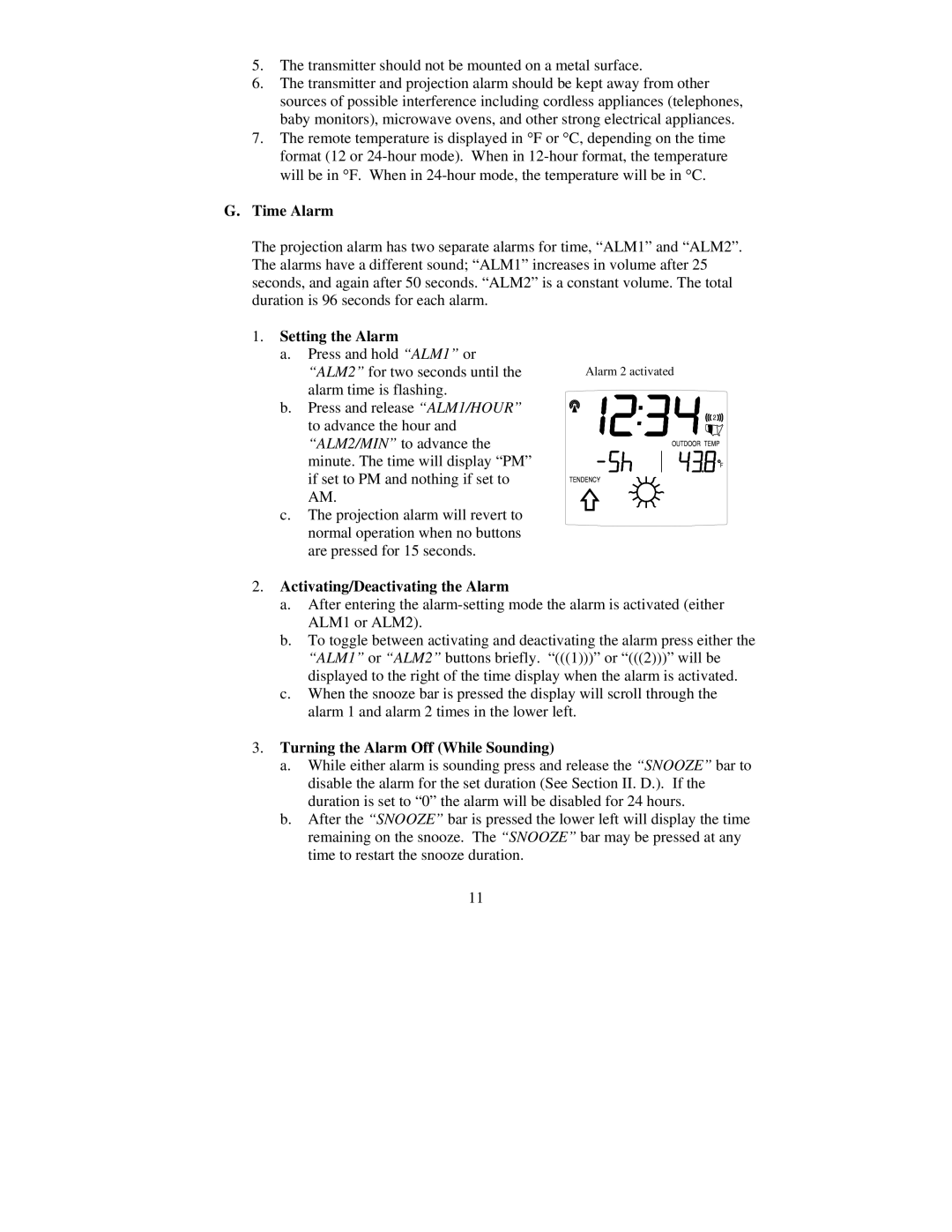 La Crosse Technology WT-5432 instruction manual Time Alarm, Setting the Alarm, Activating/Deactivating the Alarm 