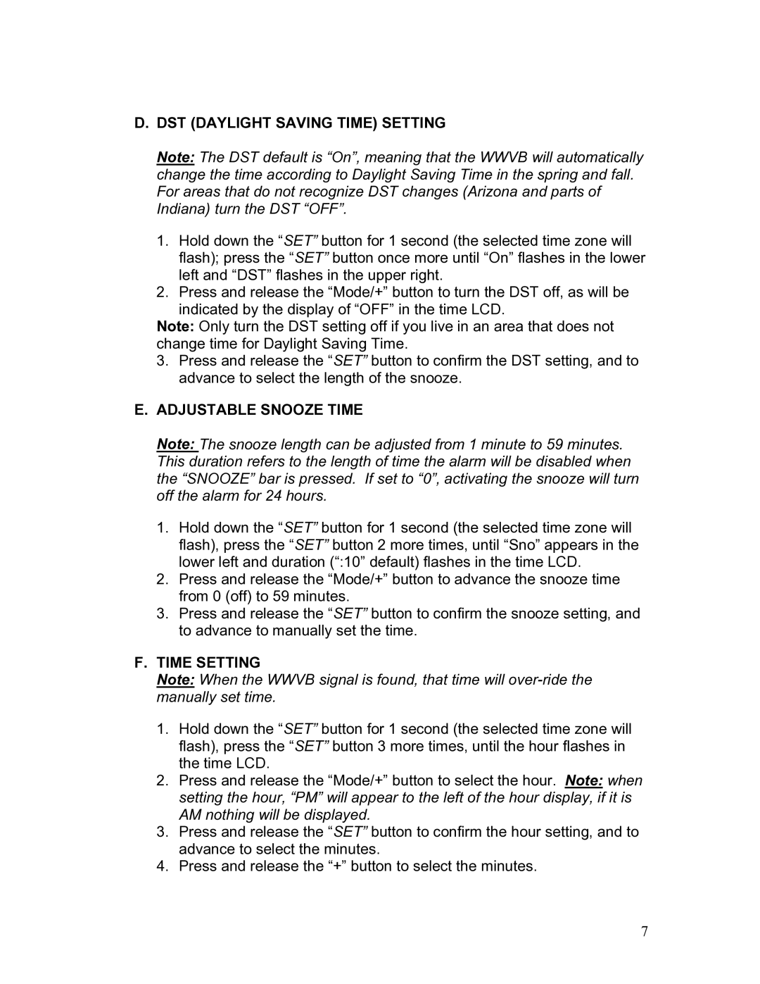 La Crosse Technology WT-5442 instruction manual DST Daylight Saving Time Setting, Adjustable Snooze Time 