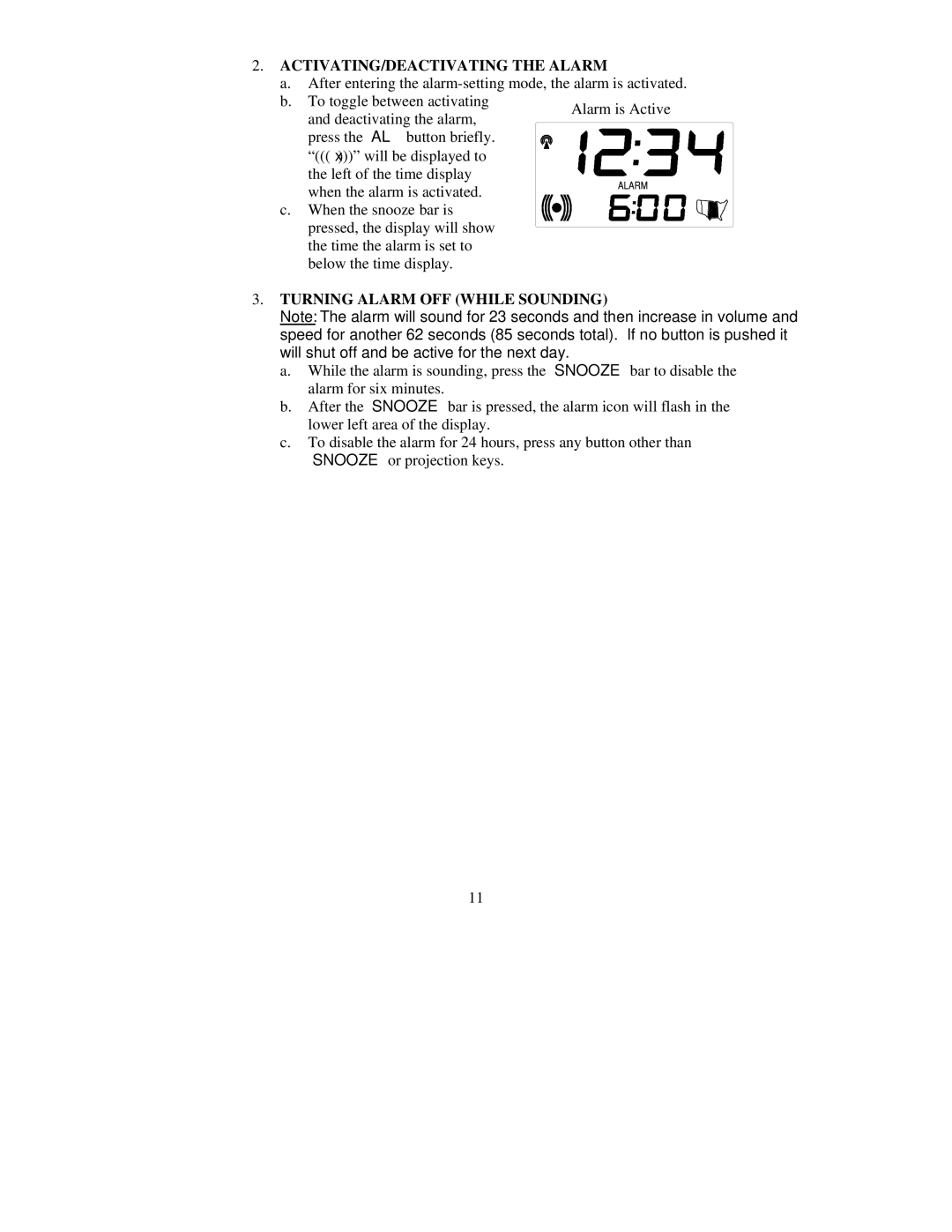 La Crosse Technology WT-5600 instruction manual ACTIVATING/DEACTIVATING the Alarm, Turning Alarm OFF While Sounding 