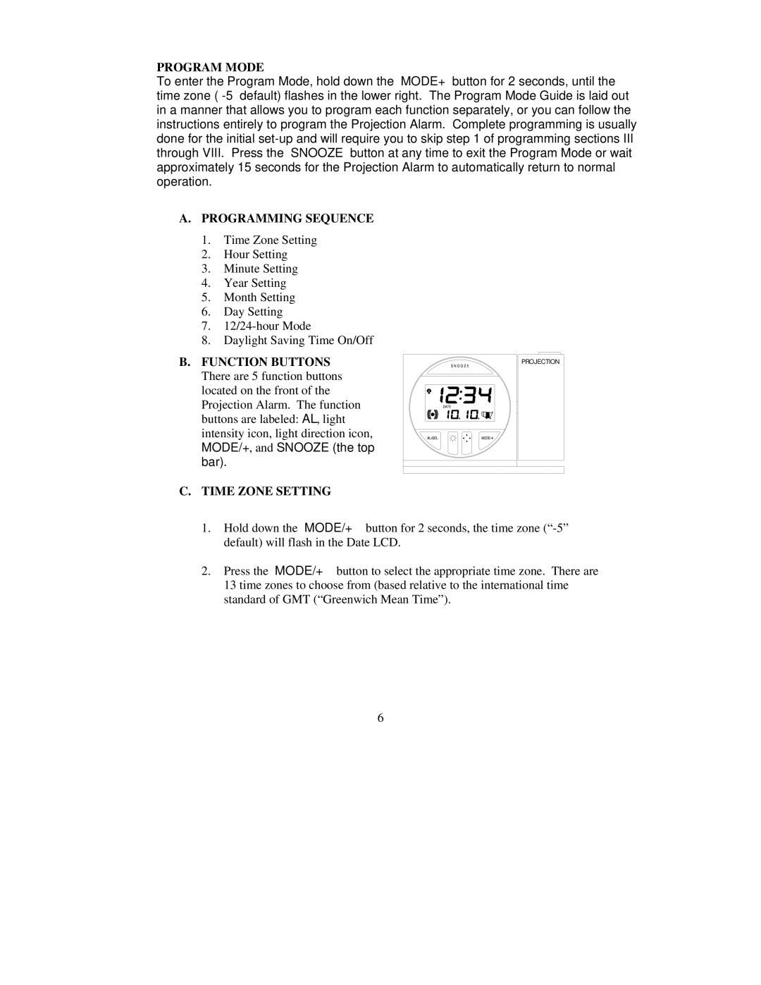 La Crosse Technology WT-5600 instruction manual Program Mode, Programming Sequence, Time Zone Setting 