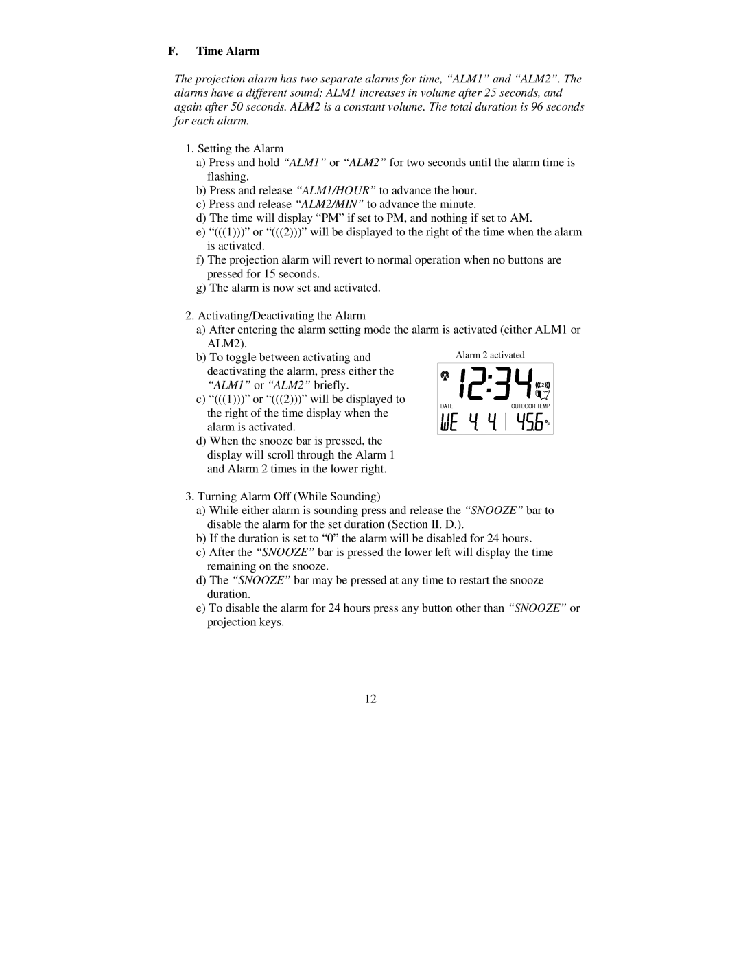 La Crosse Technology WT-5720 instruction manual Time Alarm 