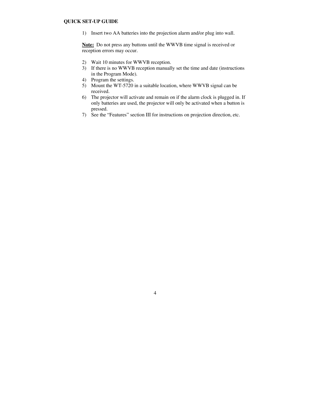 La Crosse Technology WT-5720 instruction manual Quick SET-UP Guide 