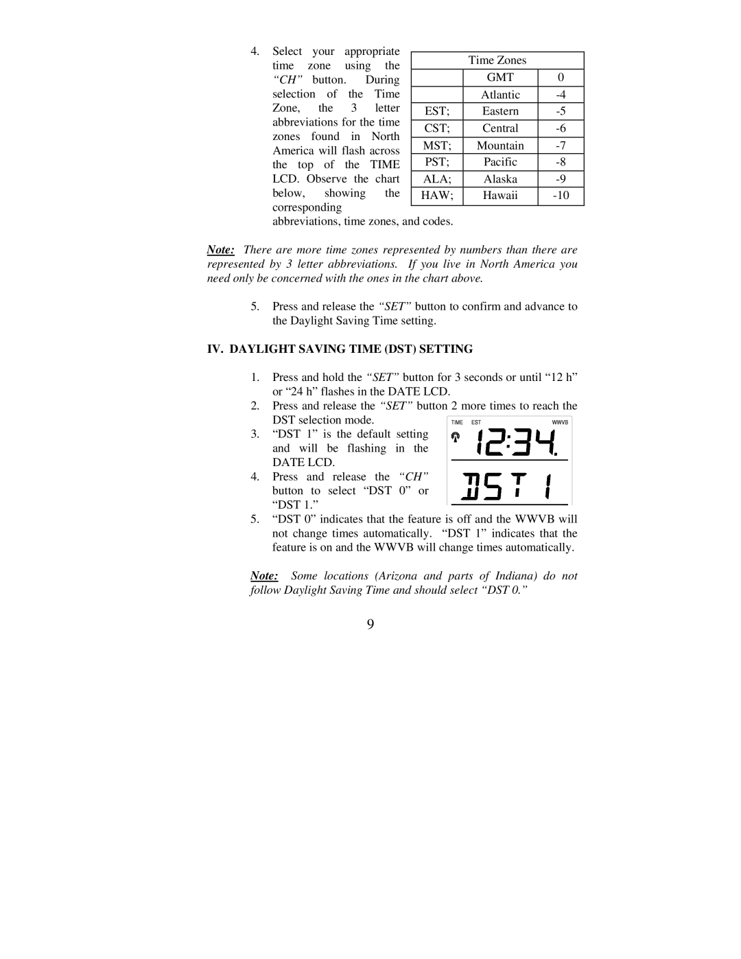 La Crosse Technology WT-62U specifications Gmt, IV. Daylight Saving Time DST Setting 