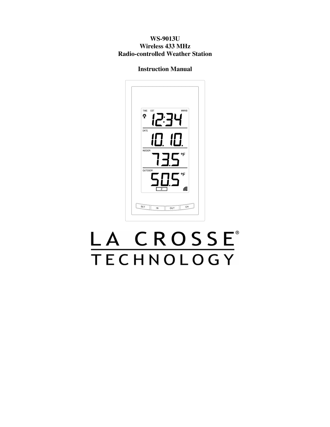 La Crosse Technology WT-62U specifications WS-9013U Wireless 433 MHz Radio-controlled Weather Station 