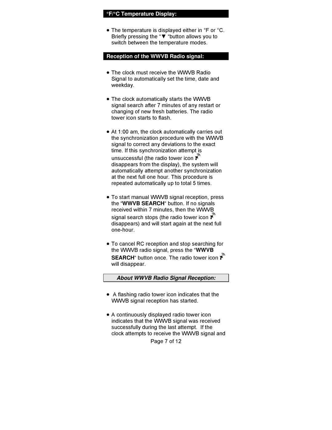 La Crosse Technology WT-8005U manual Temperature Display, Reception of the Wwvb Radio signal 