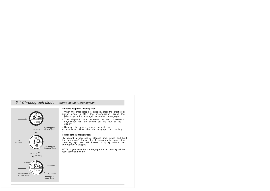 La Crosse Technology XG-20 instruction manual Chronograph Mode Start/Stop the Chronograph, To Start/Stop the Chronograph 