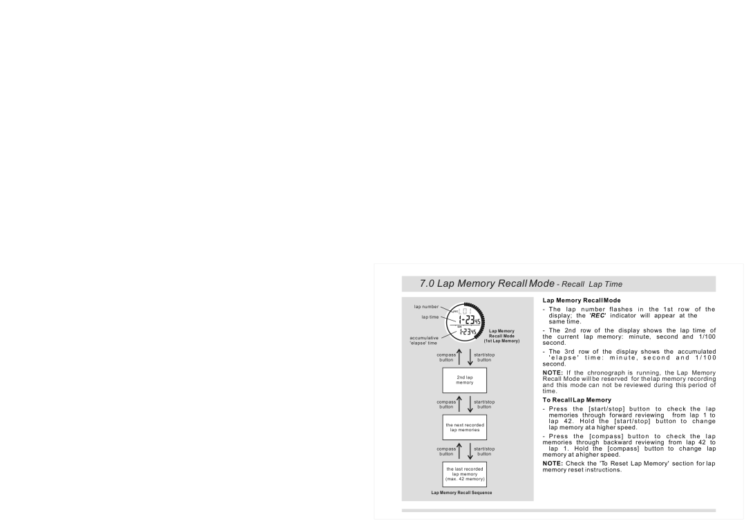 La Crosse Technology XG-20 instruction manual Lap Memory Recall Mode Recall Lap Time, To Recall Lap Memory 