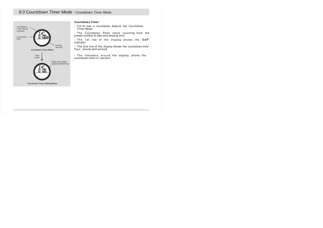 La Crosse Technology XG-20 instruction manual Countdown Timer Mode Countdown Timer Mode 