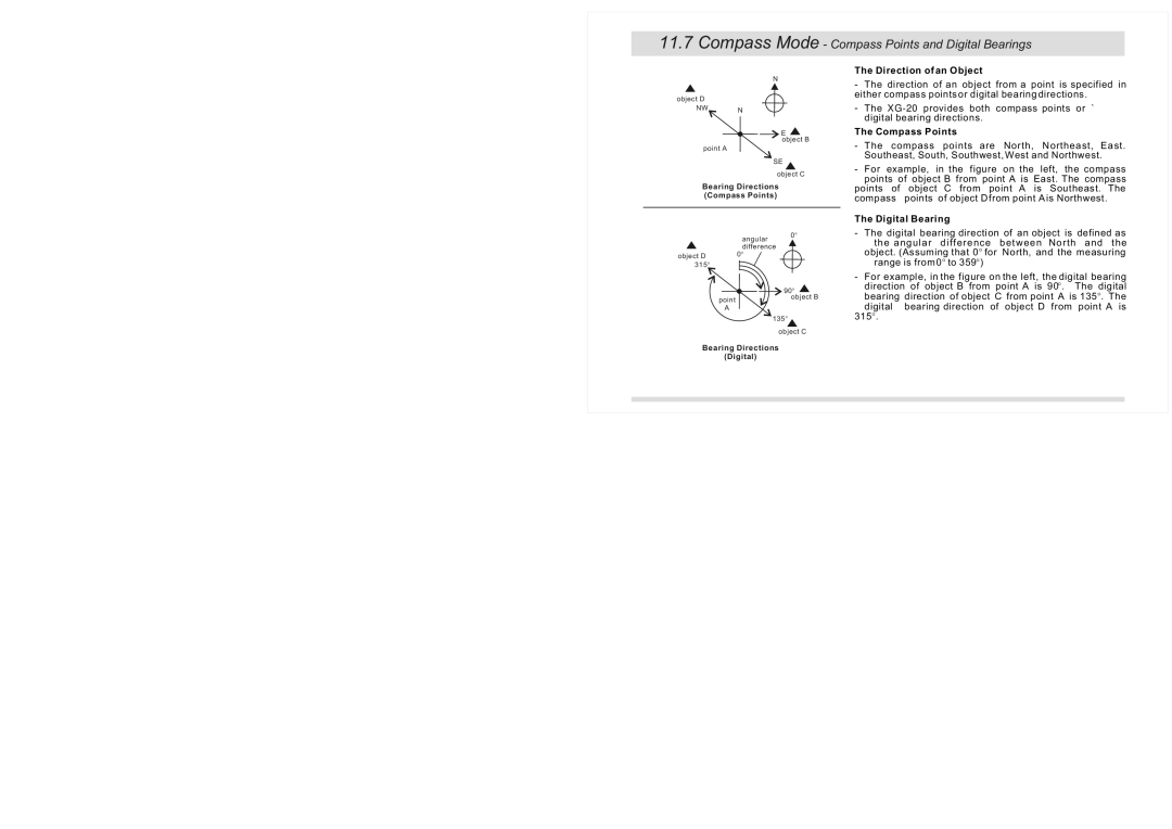 La Crosse Technology XG-20 instruction manual Compass Mode Compass Points and Digital Bearings, Direction of an Object 