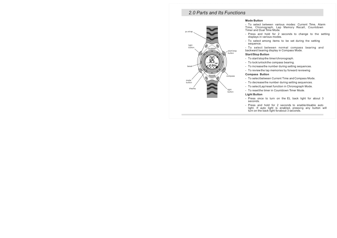 La Crosse Technology XG-20 instruction manual Parts and Its Functions 