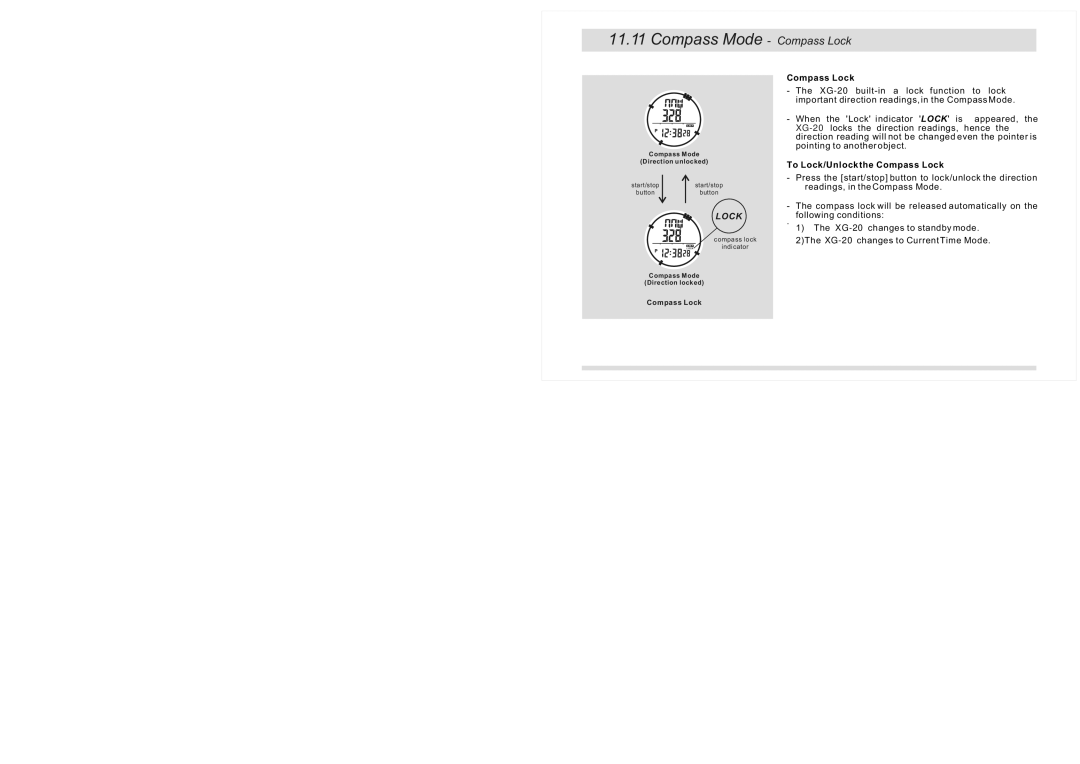 La Crosse Technology XG-20 instruction manual To Lock/Unlock the Compass Lock 