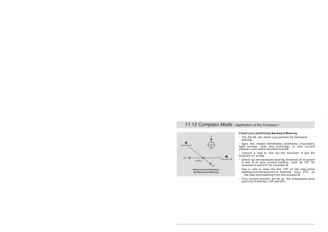 La Crosse Technology XG-20 Compass Mode Application of the Compass, Check your position by Backward Bearing 