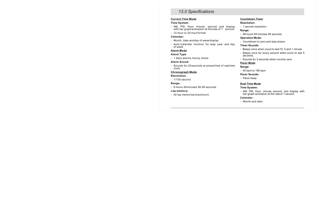 La Crosse Technology XG-20 instruction manual Specifications 