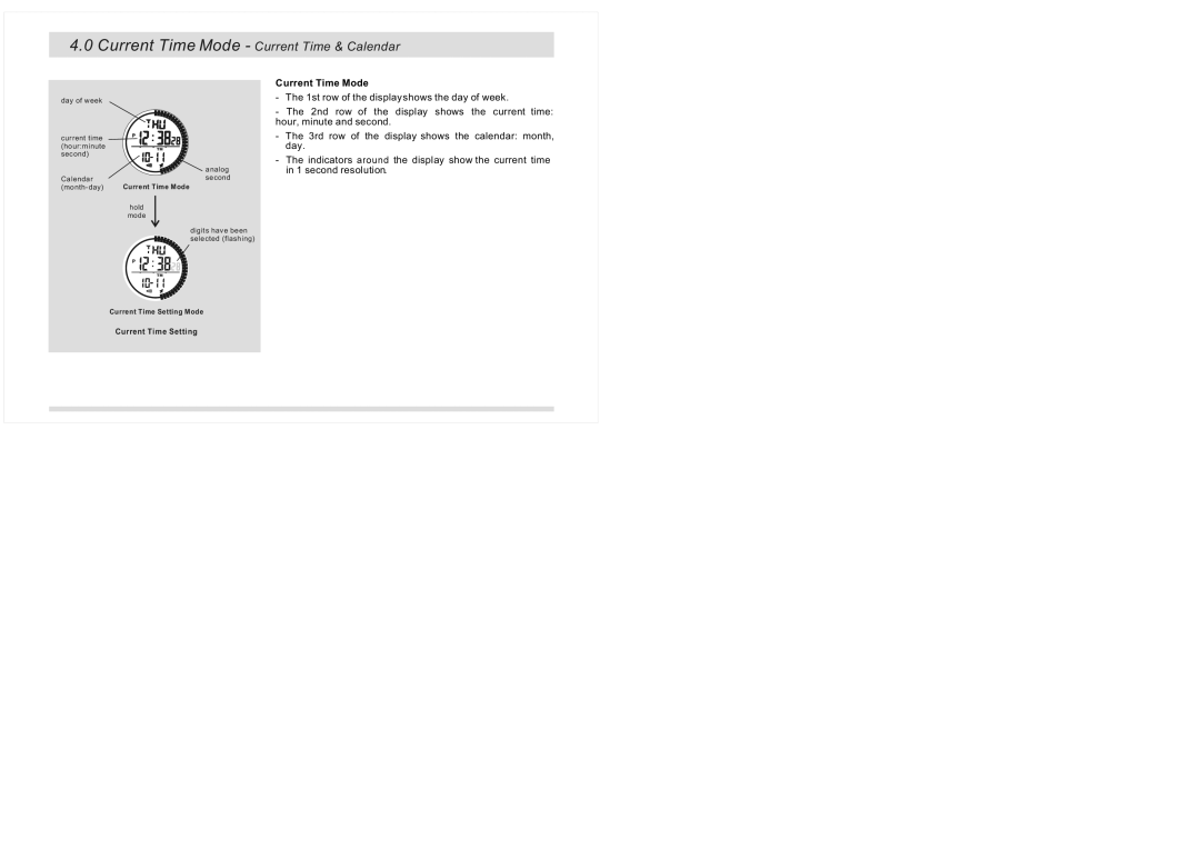 La Crosse Technology XG-20 instruction manual Current Time Mode Current Time & Calendar 