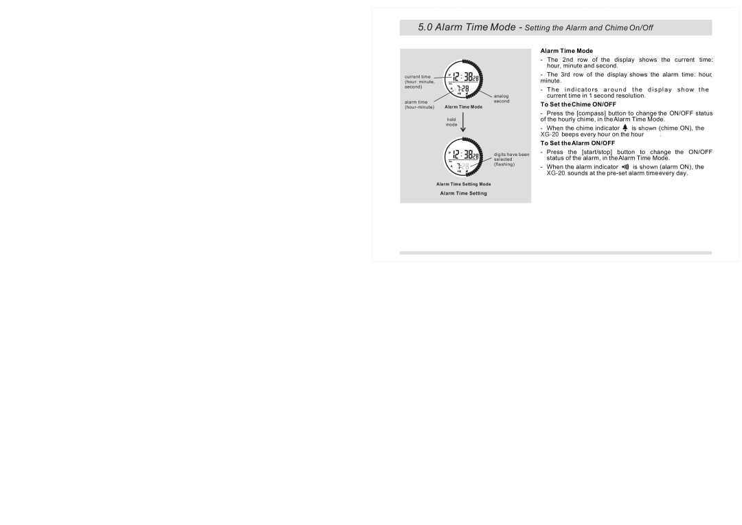 La Crosse Technology XG-20 instruction manual Alarm Time Mode Setting the Alarm and Chime On/Off, To Set the Chime ON/OFF 