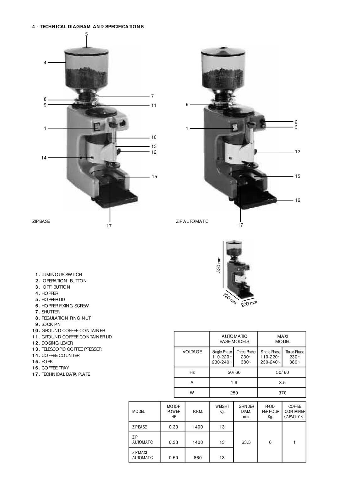 La Pavoni 790800155 Dosing Lever, Model, Telescopic Coffee Presser, Coffee Counter, Fork, Coffee Tray, ZIP Maxi Automatic 