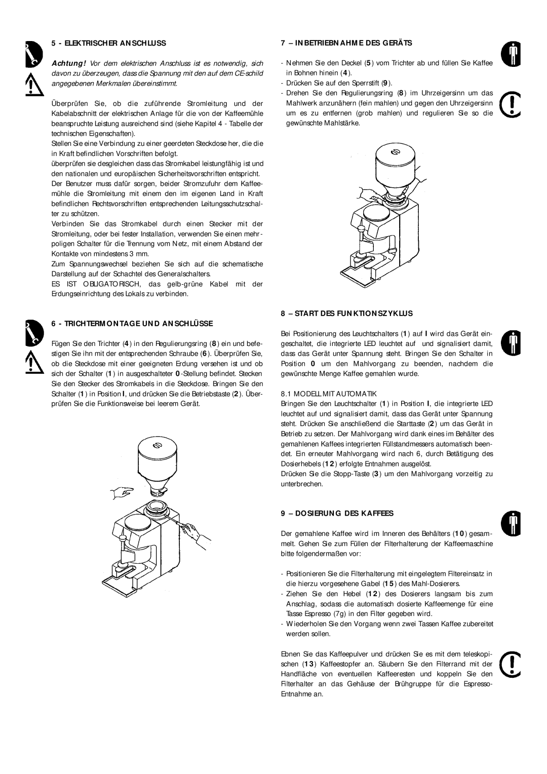 La Pavoni 790800155 manual Elektrischer Anschluss, Modell MIT Automatik 