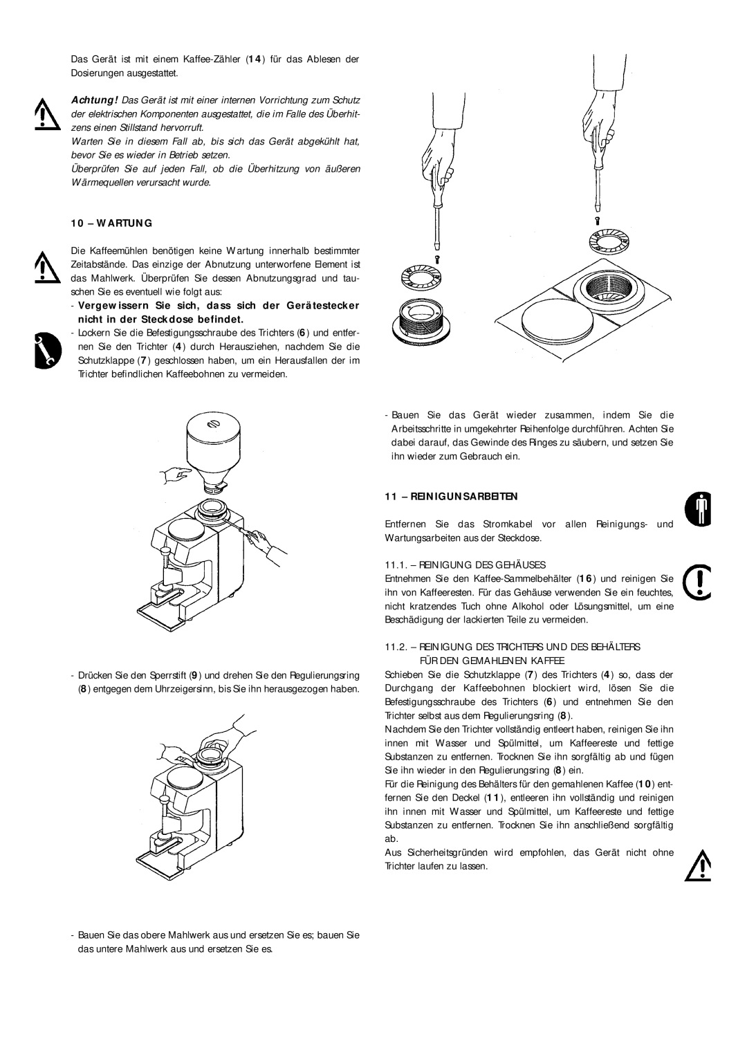 La Pavoni 790800155 manual Wartung, Reinigung DES Gehäuses 